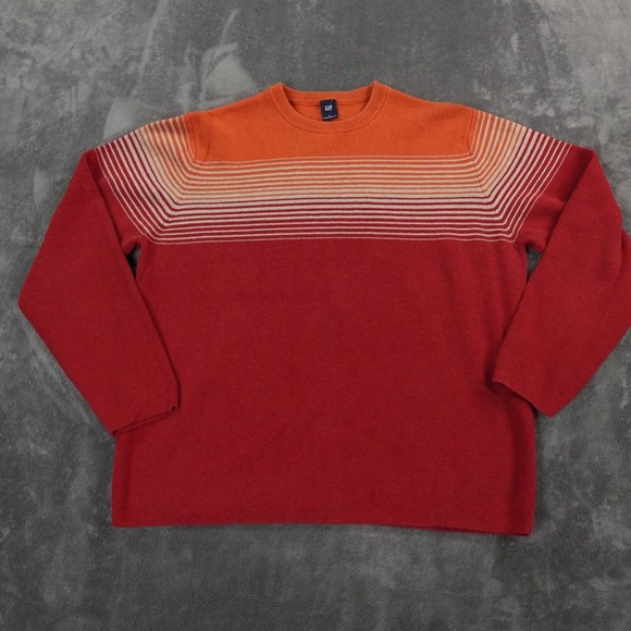 VTG Gap Sweater Mens‎ Large Red Orange Wool Blend Y2K Stripe Retro Colorblock CA - Picture 1 of 7
